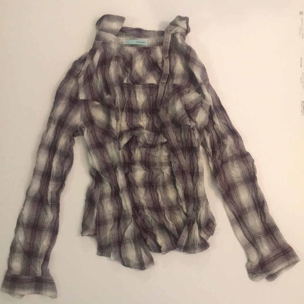 Maurices Long Sleeve Purple Plaid Shirt